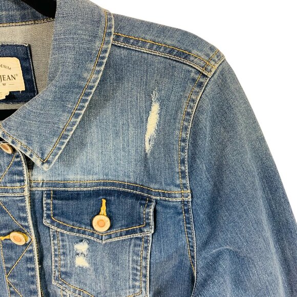 Distressed denim Jean Jacket women in med Wash Blue size medium WAX JEAN - Picture 9 of 16